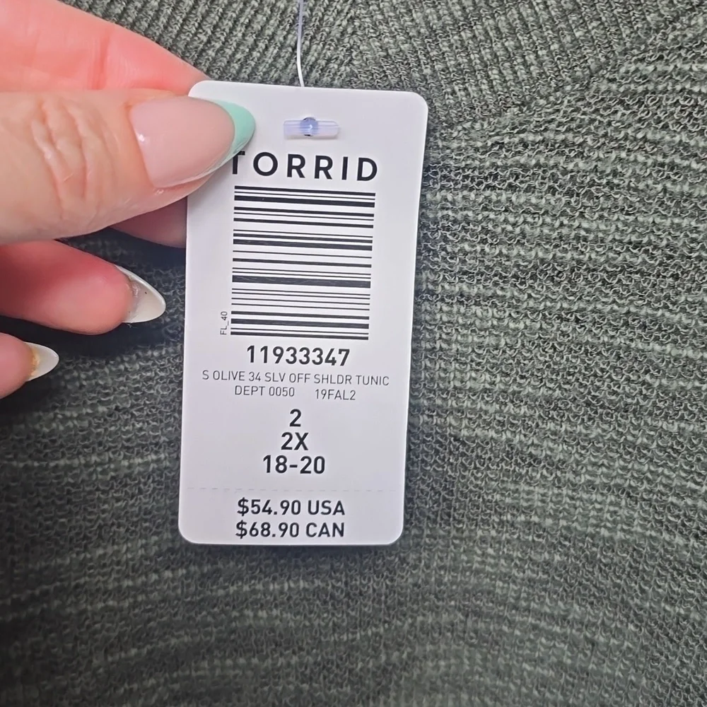 Torrid Slub Pullover Tunic V-Neck Cold Shoulder Sweater Fall 2x NWT NEW olive - Picture 9 of 11